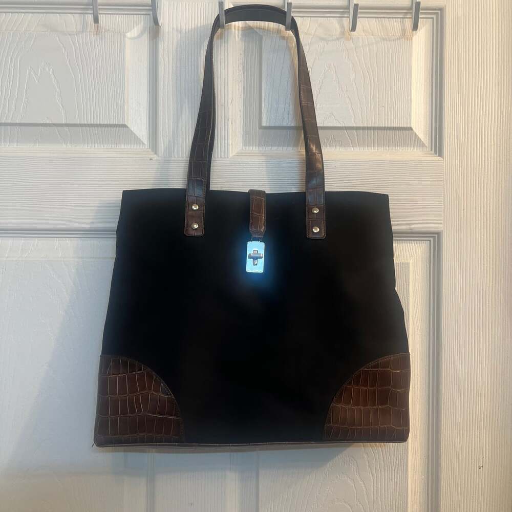 Liz Claiborne Black and Brown Nylon Large Tote Bag / Purse